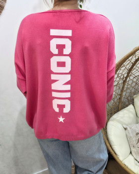 Pull femme col V dos Iconic pailleté-Rose