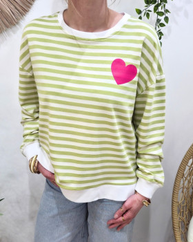 Pull sweat femme rayé coeur-Vert
