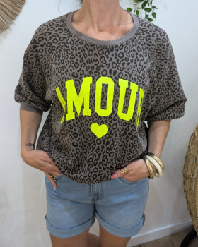 Pull sweat femme léopard Amour-Marron