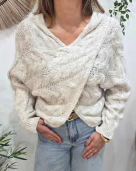 Pull femme torsadé Célendine-Beige