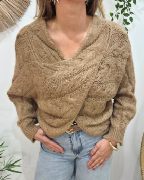 Pull femme torsadé Célendine-Camel clair