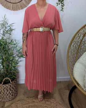 Robe longue plissée grande taille -Rose