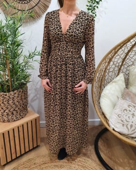 Robe longue femme léopard taupe et noire