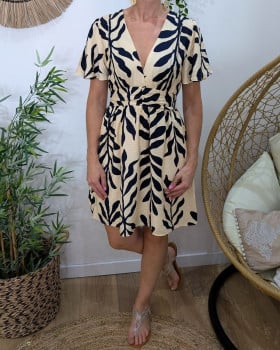 Robe femme beige et marine Adélune
