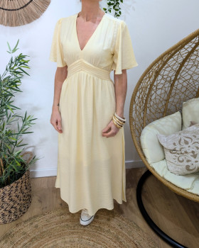 Robe longue femme jaune pâle unie Honoria