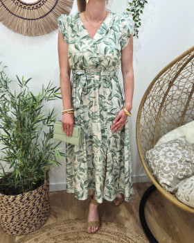 Robe longue femme feuillage vert agathe Aminda