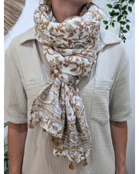 Foulard femme fleuri et pompons Ghea-Camel