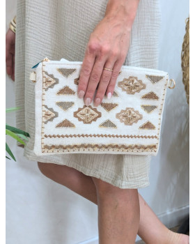 Sac pochette femme bohème perles et sequins-Beige