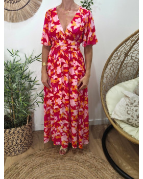  Robe longue femme fuchsia et orange Saskia