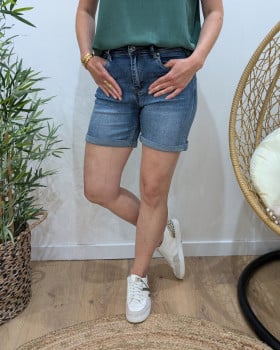 Short en jean femme bleu moyen délavé coupe confort