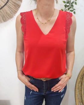 Top femme rouge dentelle Adrienne