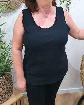 Top femme grande taille sans manches liseré doré Brigitta-Noir