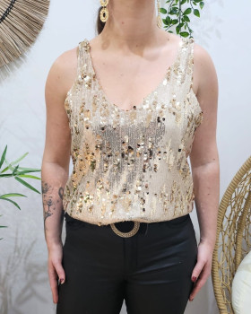Top femme doré à sequins Cassiane