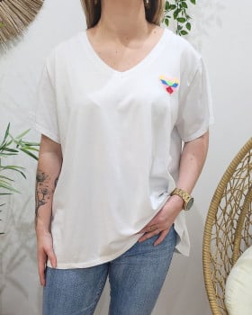 T-Shirt femme oversize coeur rose-Blanc