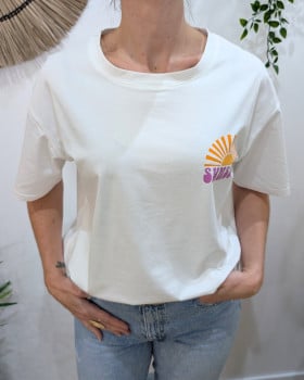 T-Shirt femme blanc forever chasing sunsets multicolore