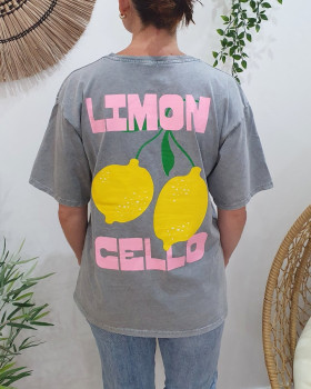 T-shirt femme gris délavé Limon jaune rose vert