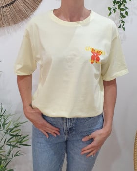 T-shirt femme jaune Côte d'Azur jaune rouge rose