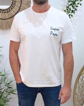 T-Shirt homme blanc Super papa bleu marine