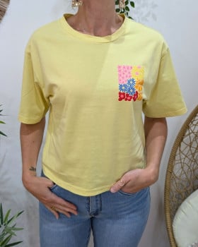 T-Shirt femme jaune carré floral