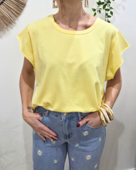 T-Shirt femme uni asymétrique Kiana-Jaune
