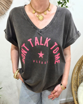 T-shirt femme Don't talk to me please col V -Gris