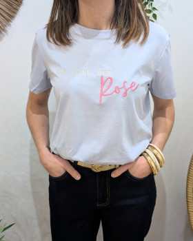 T-Shirt femme bleu ciel La vie en rose