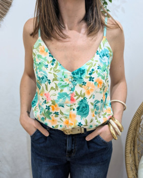 Top femme fleuri vert Raissa