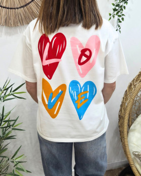 T-shirt femme blanc 4 coeurs love