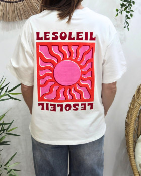 T-shirt femme blanc le soleil rose et rouge