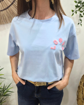 T-shirt femme bleu love teddy rose