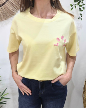 T-shirt femme jaune love teddy rose