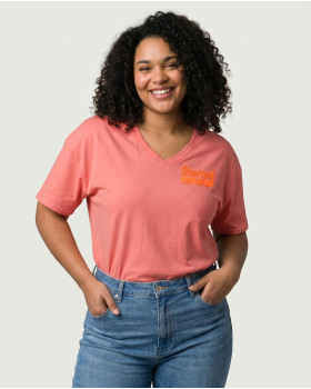 T-shirt femme col V Eternel amour-Corail