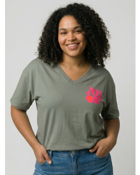 T-shirt femme col V Amore-Kaki