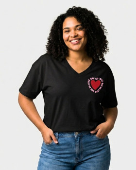 T-shirt femme col V Que du love-Noir