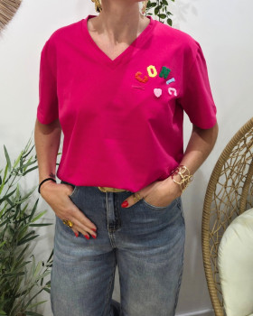 T-shirt femme rose fuchsia ICONIC moumoute multicolore