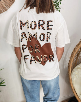 T-shirt femme blanc more amor por favor léopard Adalgisa