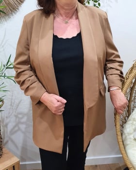 Blazer femme grande taille manches 3/4-Camel
