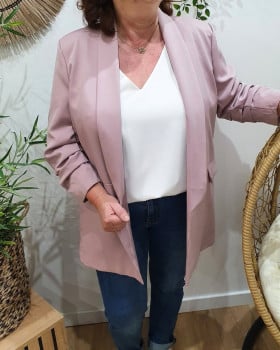 Blazer femme grande taille manches 3/4-Vieux rose