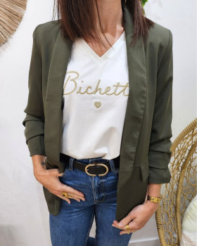 Blazer femme manches plissées kaki