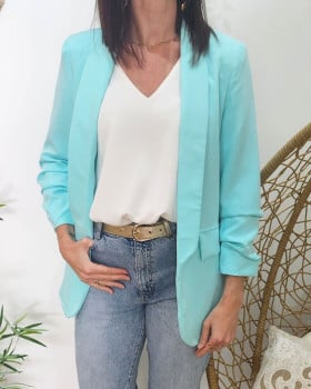 Blazer femme manches plissées vert d'eau
