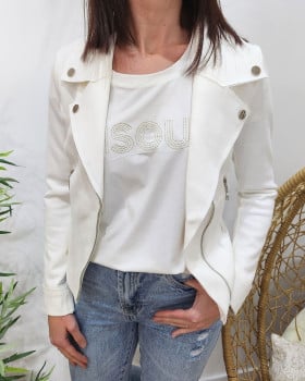 Perfecto femme fin suédine blanc