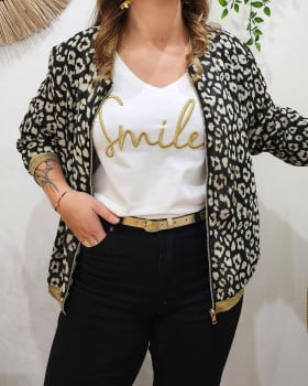 Bombers femme noir léopard beige liseré brillant