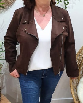 Perfecto femme fin suédine marron chocolat