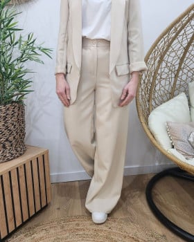 Pantalon femme fluide beige clair taille haute