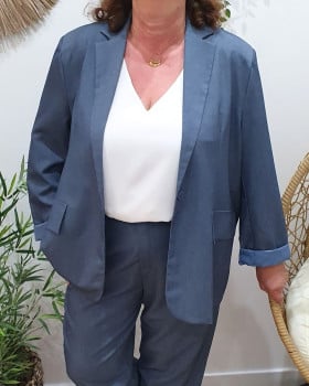 Veste tailleur femme grande taille bleu jean