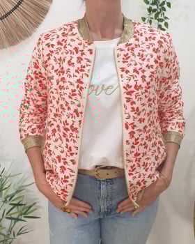 Bombers femme écru fleurs rouges Harmonie