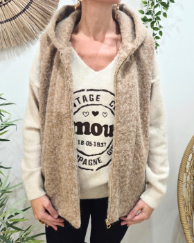 Veste sans manche femme à capuche Yuna-Camel