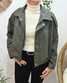 Bombers femme similicuir Cléo-Kaki