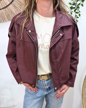 Bombers femme similicuir Cléo-Rouge bordeaux