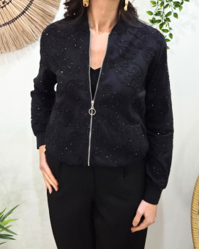 Bombers femme noir broderies cachemires et sequins dorés